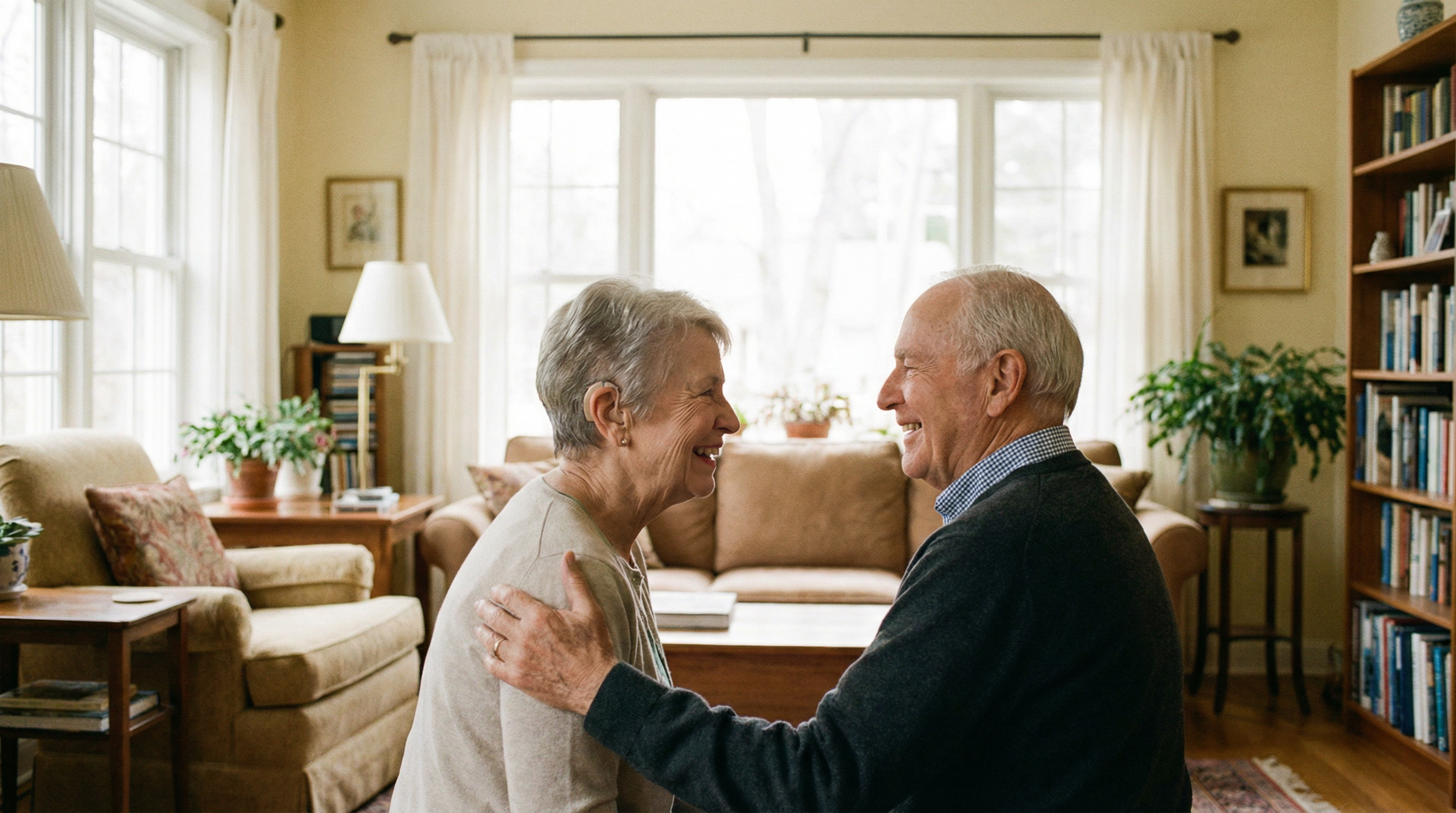 Happy couple with hearing aids